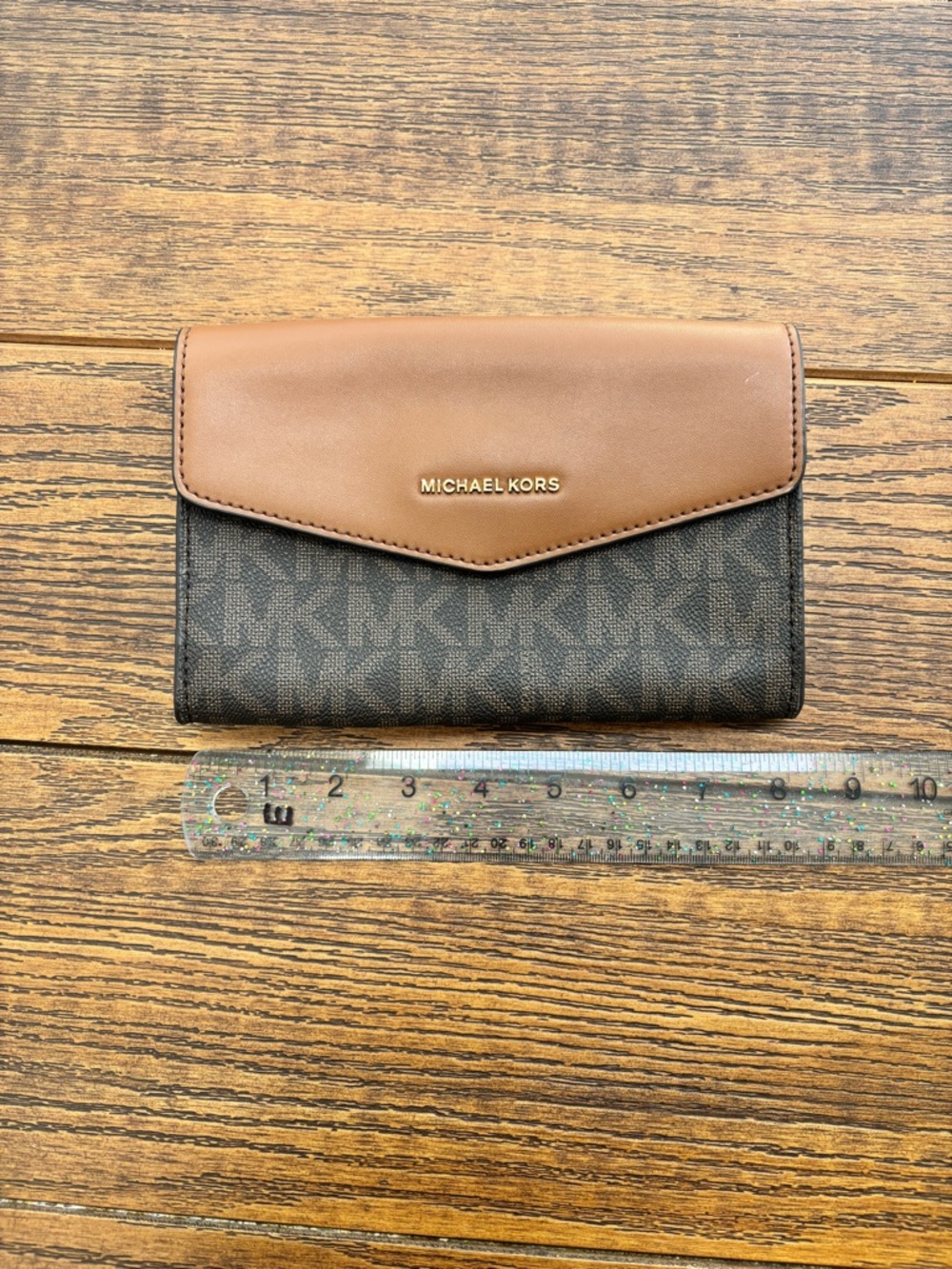 Michael Kors Brown and Dark Brown Logo Clutch